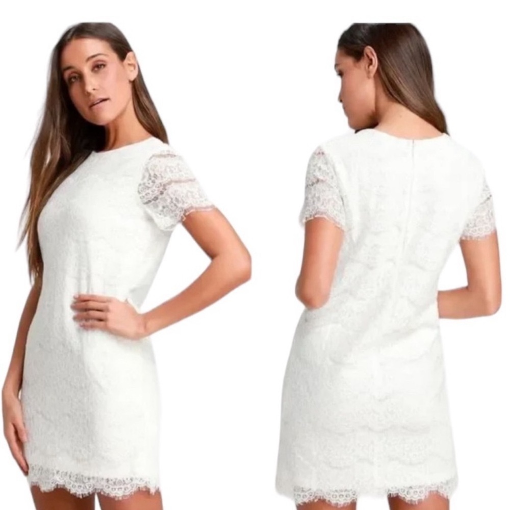 Lulus Take Me to Brunch‎ White Lace Shift Dress Size Small Bridal Graduation